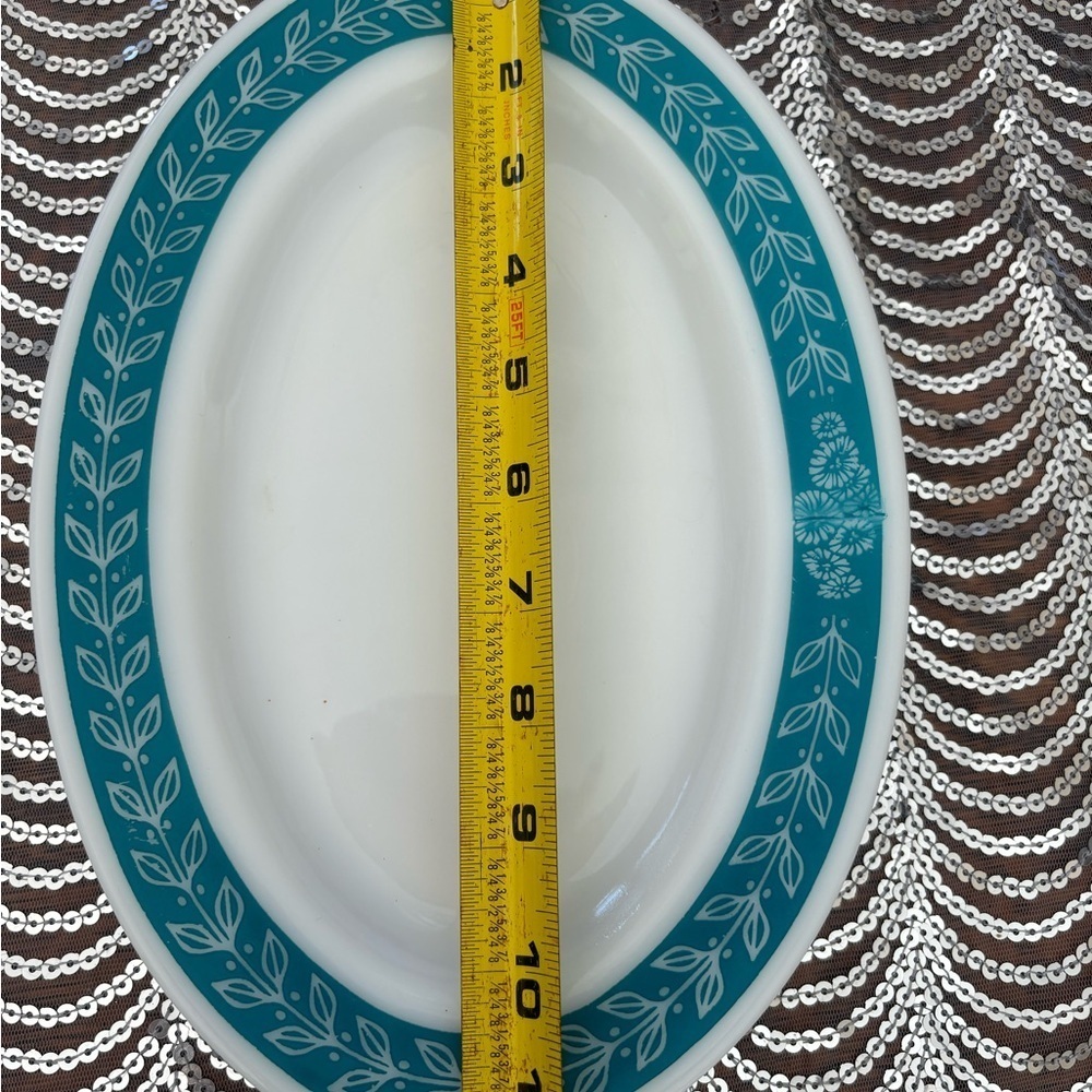 Vintage Anchor Hocking Teal and White Oval Platter - Picture 7 of 9